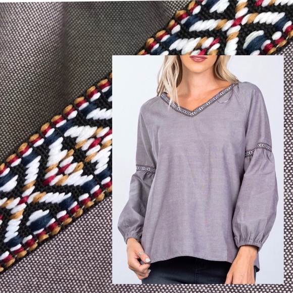 Gray Sky Boho Peasant Top - Picture 2 of 8